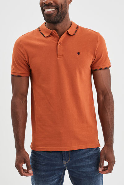 Polo manches courtes bords contrastés orange foncé homme