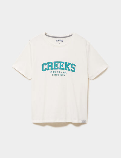 T-shirt col rond manches courtes blanc femme