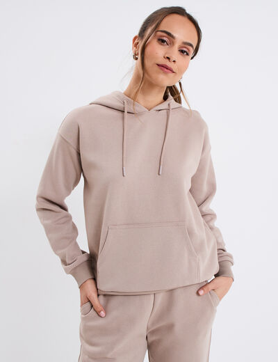 Sweat hoodie molleton à capuche beige femme