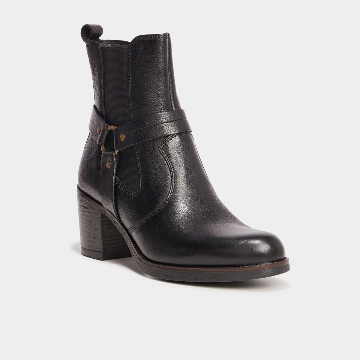 Bottines chelsea à talons et boucles noir femme