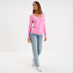Pull col en V manches longues rose femme
