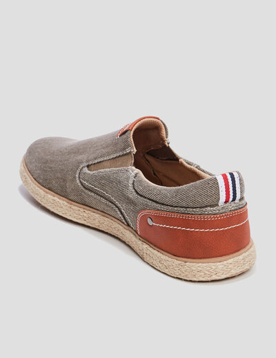 Slip-on confort toile effet espadrille vert kaki homme