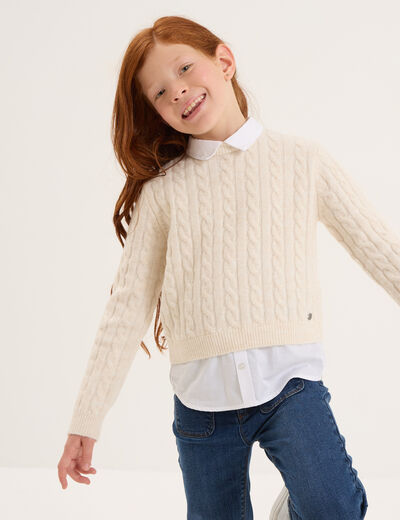 Pull effet 2-en-1 col chemise ivoire fille