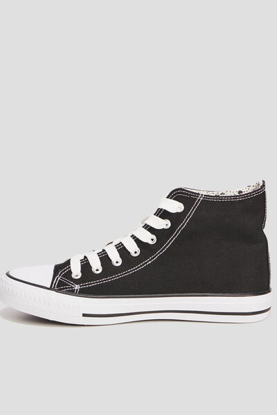 Baskets en toile montantes à lacets noir femme