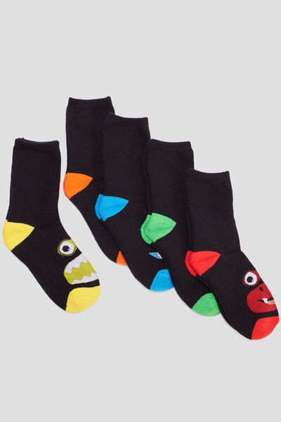 Lot 5 paires chaussettes coton noir gar&ccedil;on