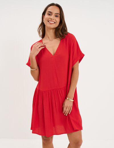 Robe courte fluide manches courtes rouge femme