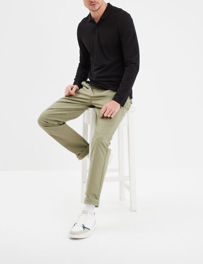 Polo manches longues en coton noir homme