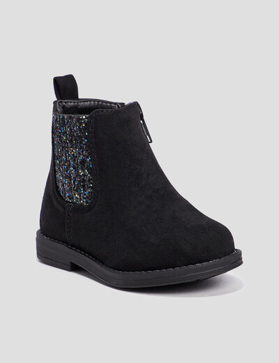 Bottines paillet&eacute; chelsea zipp&eacute;es noir b&eacute;b&eacute; fille