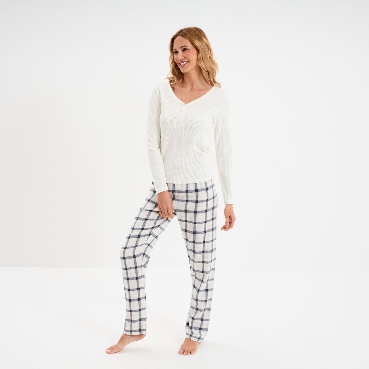 Ensemble pyjama 2 pi&egrave;ces coton blanc femme