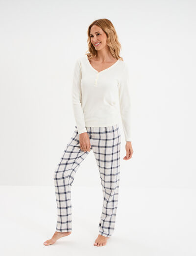 Ensemble pyjama 2 pi&egrave;ces coton blanc femme