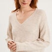 Pull col en V manches longues ecru femme