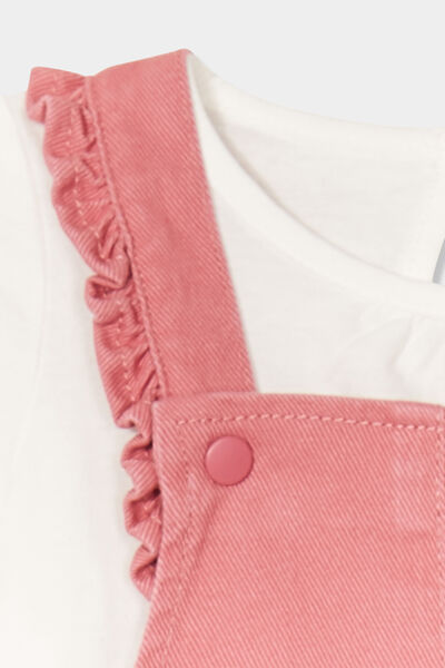 Ensemble 3 pi&egrave;ces avec robe salopette vieux rose b&eacute;b&eacute; fille