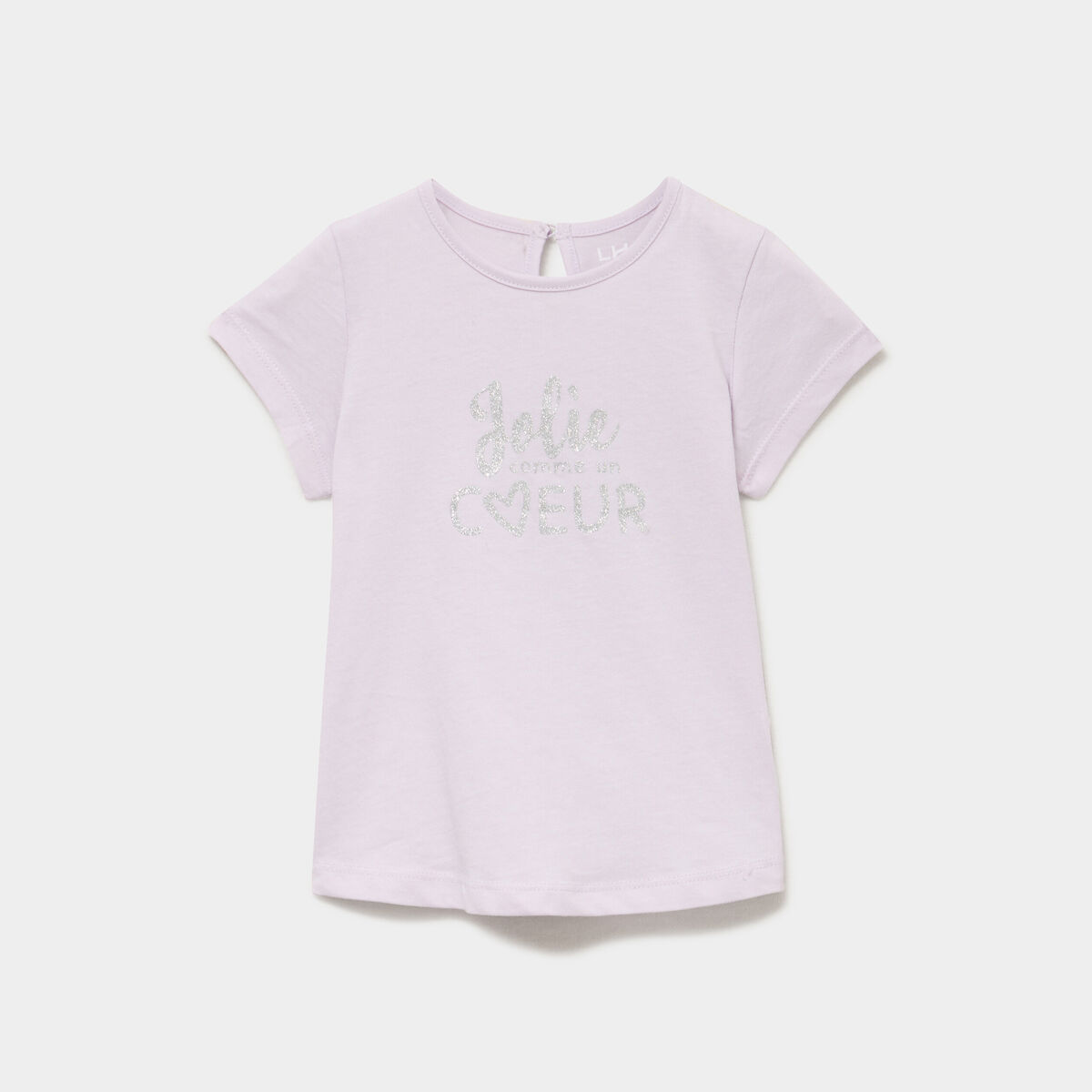 T-shirt paillettes manches courtes coton parme b&eacute;b&eacute; fille