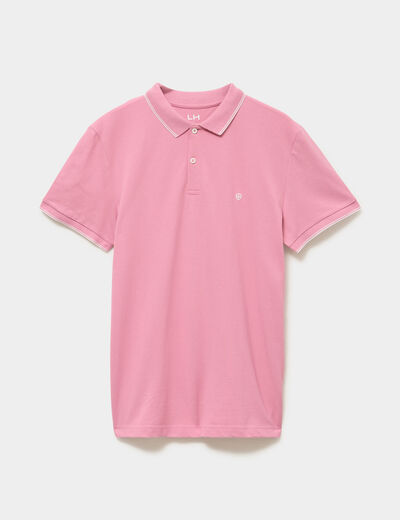 Polo piqu&eacute; coton manches courtes rose homme