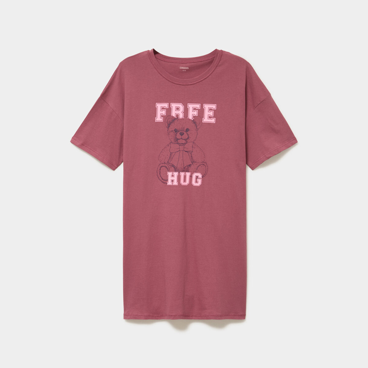 Chemise de nuit courte col rond coton rose framboise femme grande taille