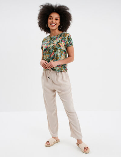 T-shirt taille effet noué coton vert émeraude femme
