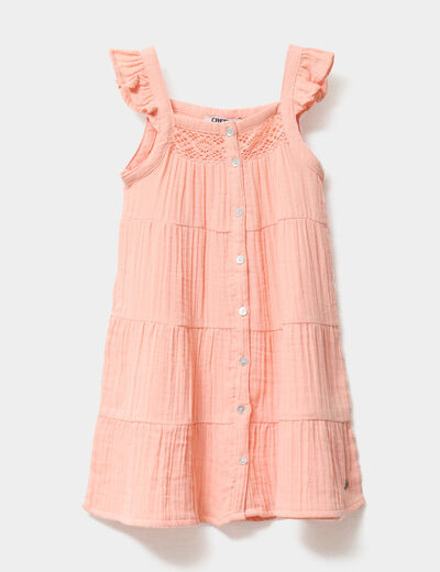 Robe à bretelles fines gaze de coton rose saumon fille