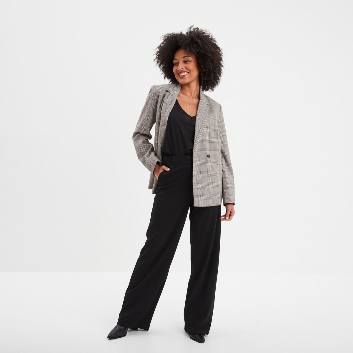 Pantalon large fluide taille &eacute;lastiqu&eacute;e noir femme