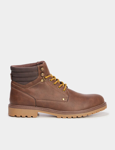 Bottines montantes crant&eacute;es &agrave; lacets marron homme