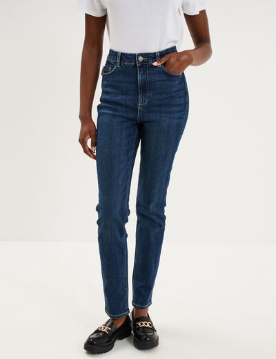 Jean skinny taille haute bleu fonc&eacute; femme
