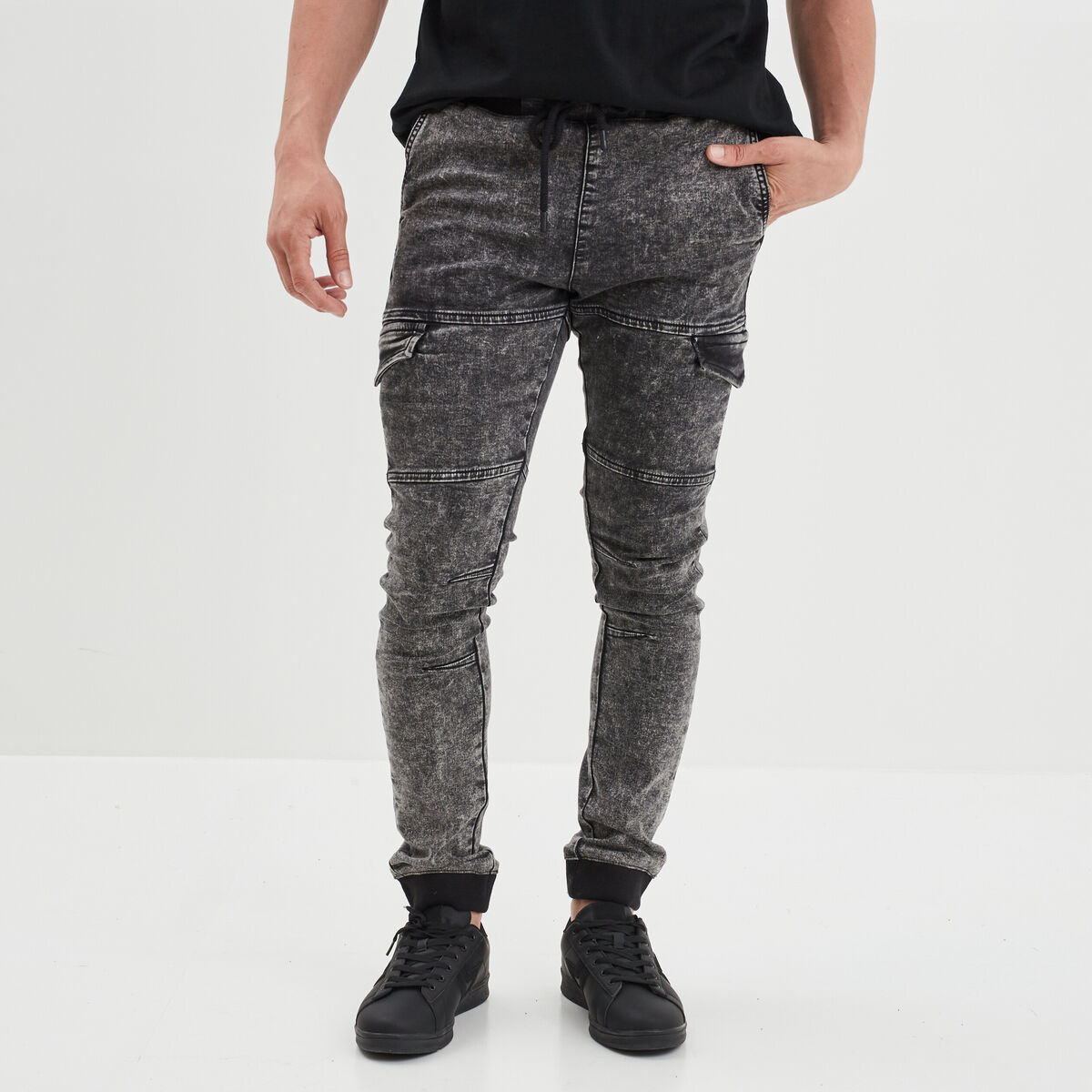 Pantalon skinny stretch 2 poches côtés denim gris homme