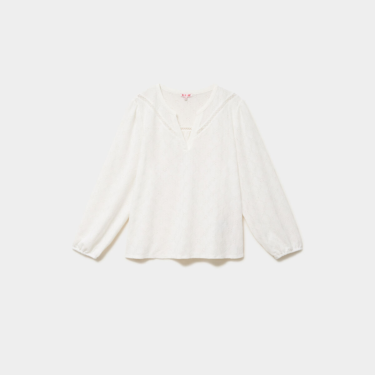 Blouse ajour&eacute;e manches 3/4 col tunisien blanc femme grande taille