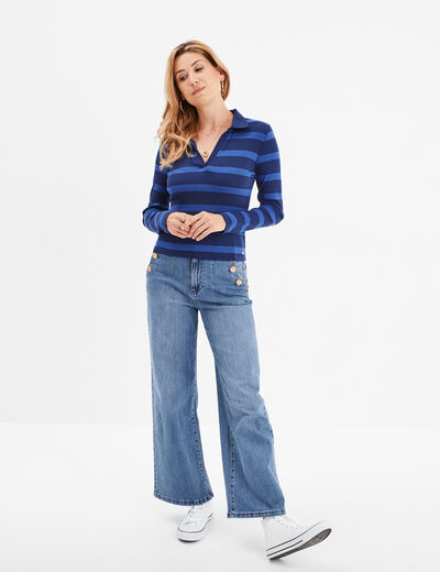 T-shirt col polo manches longues Creeks bleu marine femme