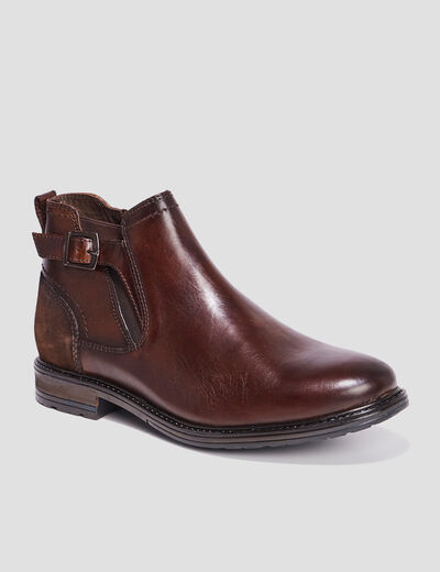 Bottines chelsea en cuir zipp&eacute;es marron homme
