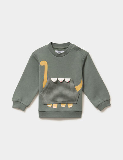 Sweat col rond 1 poche manches longues vert kaki b&eacute;b&eacute; gar&ccedil;on
