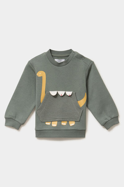 Sweat col rond 1 poche manches longues vert kaki b&eacute;b&eacute; gar&ccedil;on