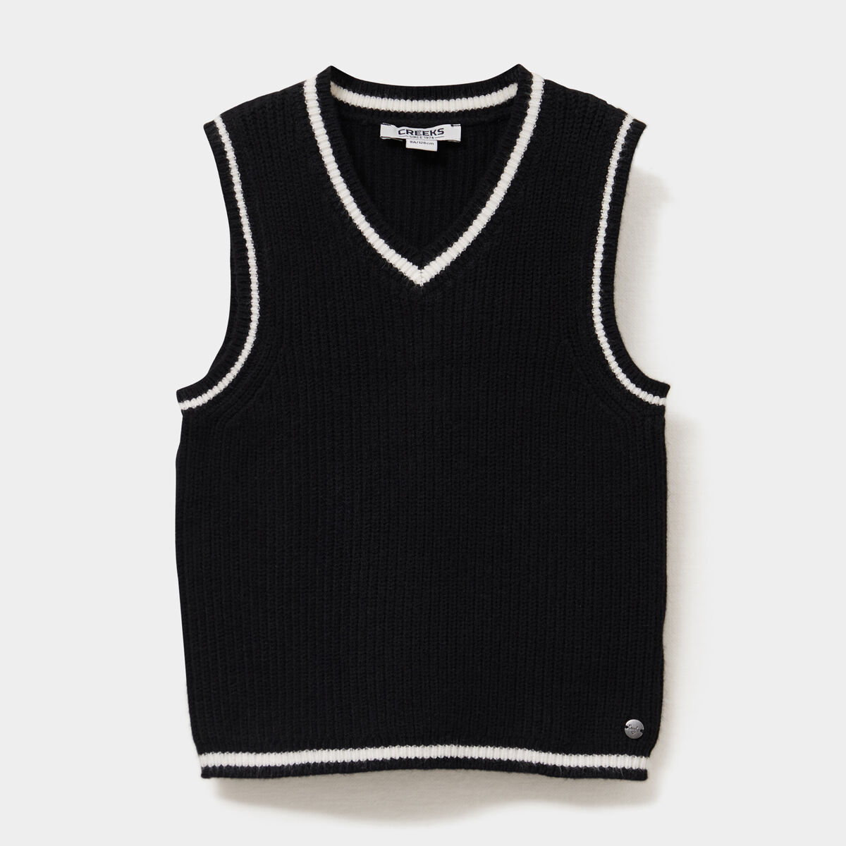 Pull sans manches col en V noir fille