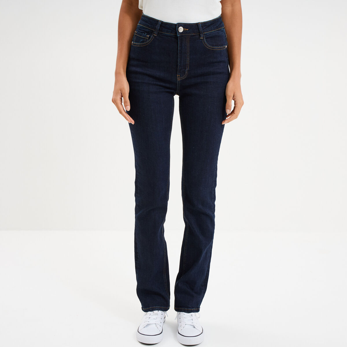 Jeans regular 5 poches coton denim brut femme
