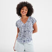 T-shirt col en V manches courtes bleu gris femme