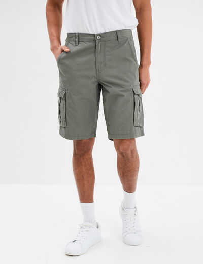 Bermuda short cargo poches &agrave; rabat coton gris homme