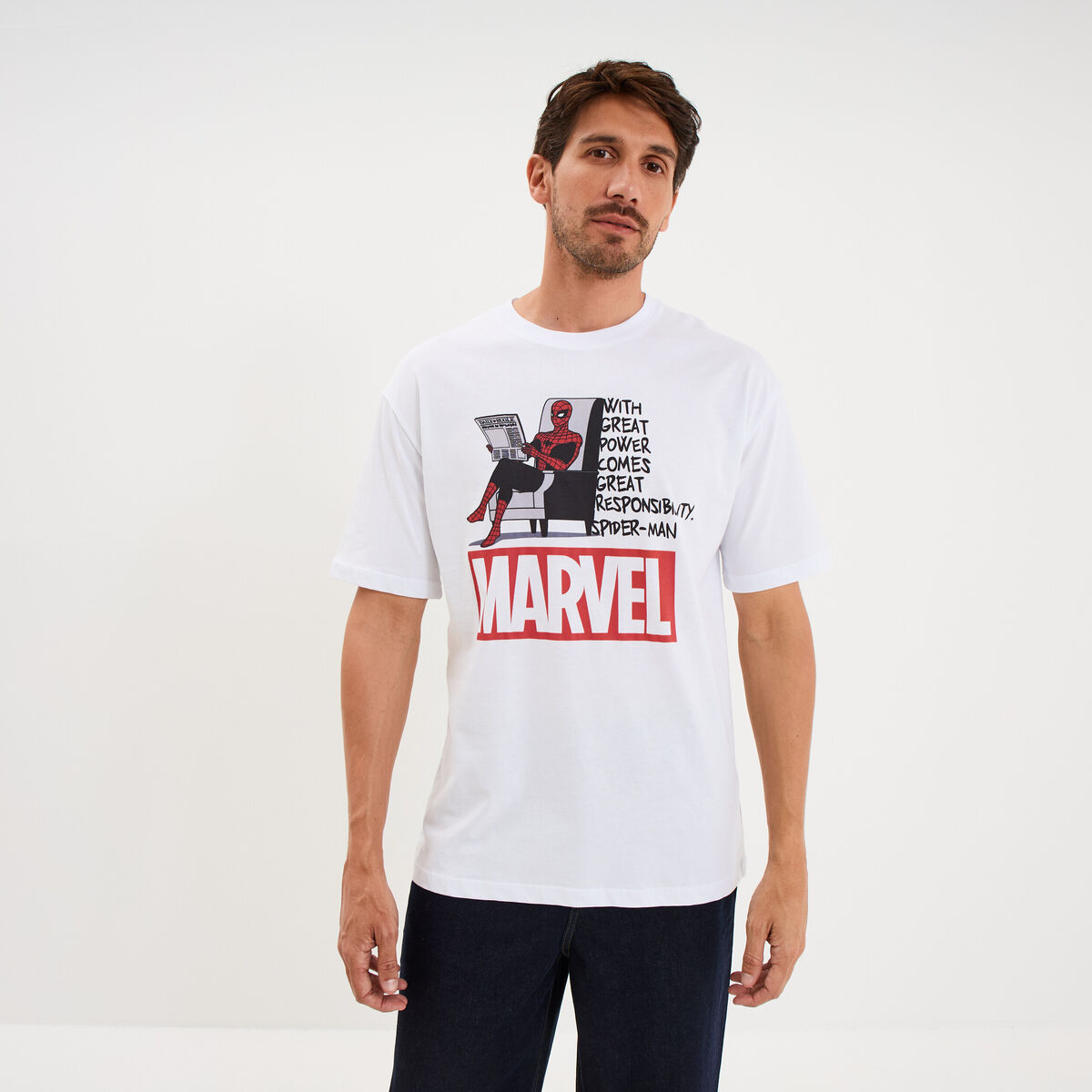 T-shirt manches courtes coton Spider-Man blanc homme