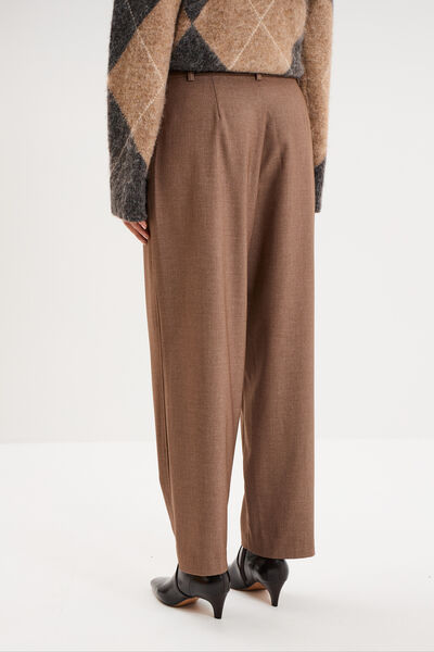 Pantalon barrel taille haute 7/8&egrave;me beige femme