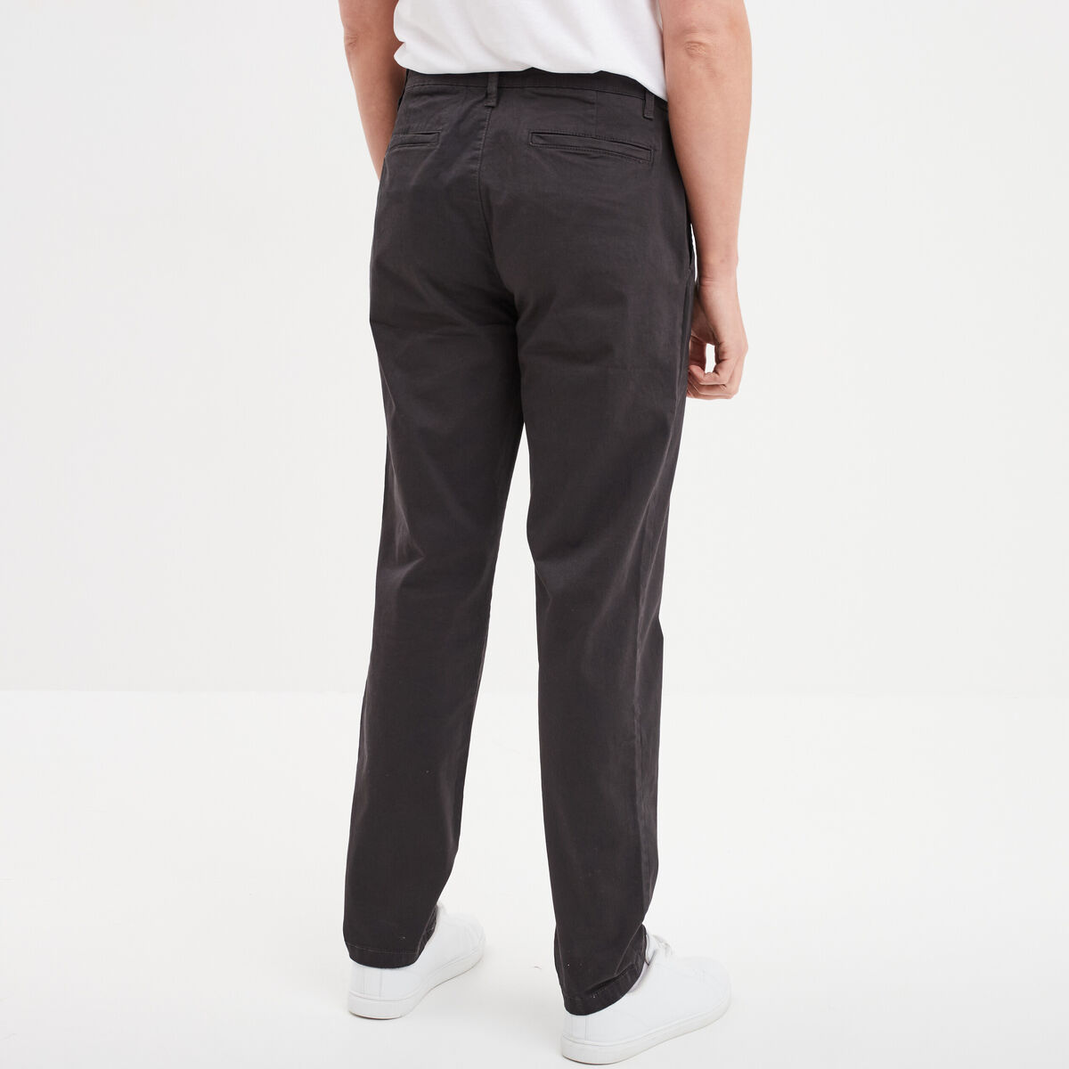 Pantalon chino droit stretch retroussé gris foncé homme