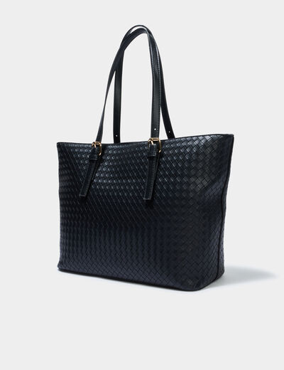 Sac cabas effet tress&eacute; noir femme