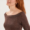 T-shirt cintr&eacute; col bardot manches 3/4 taupe femme