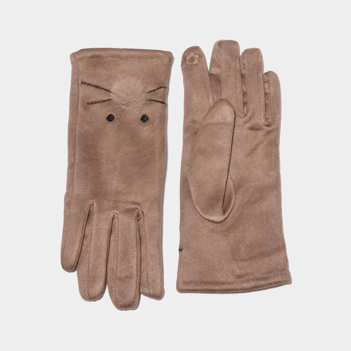 Gants avec pompons taupe femme