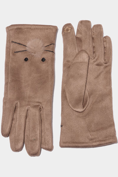 Gants avec pompons taupe femme