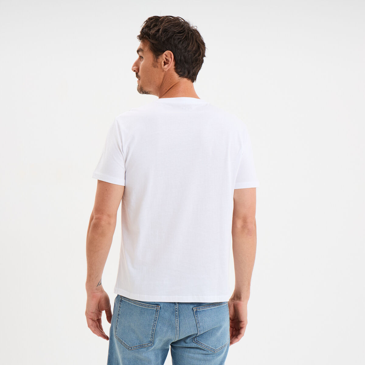 T-shirt col tunisien manches courtes blanc homme