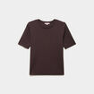 T-shirt col rond manches courtes ajust&eacute; marron fonc&eacute; femme