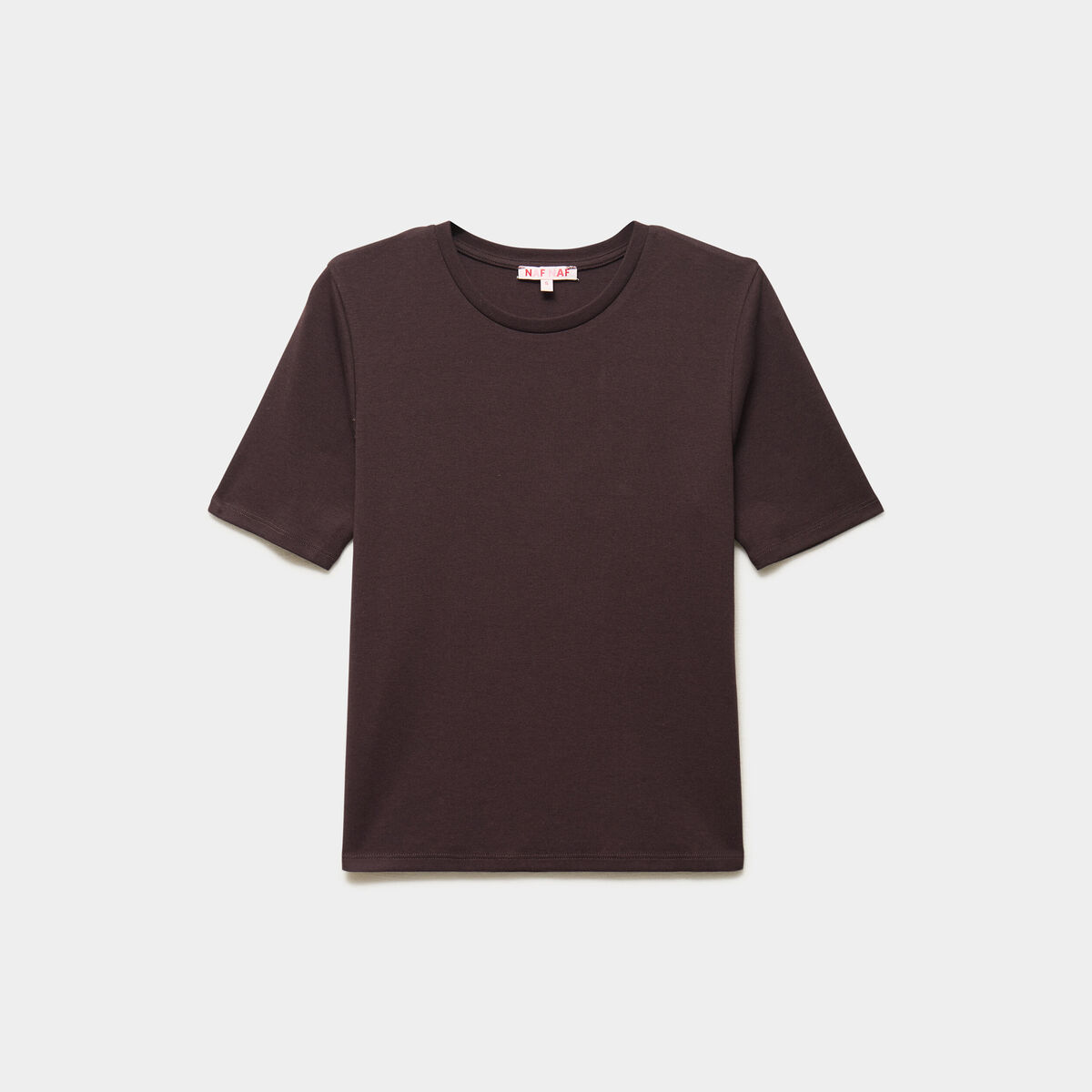 T-shirt col rond manches courtes ajust&eacute; marron fonc&eacute; femme