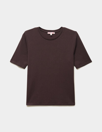 T-shirt col rond manches courtes ajust&eacute; marron fonc&eacute; femme