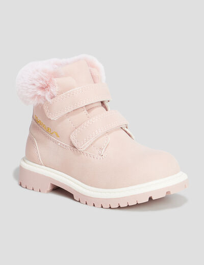 Bottines à scratchs fausse fourrure rose bébé fille