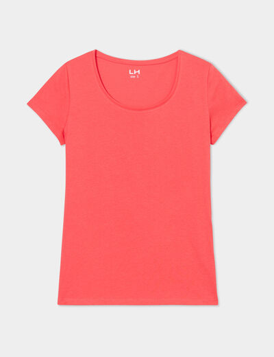 T-shirt coton col rond manches courtes rouge femme