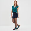 Jupe plissée velours bleu marine femme