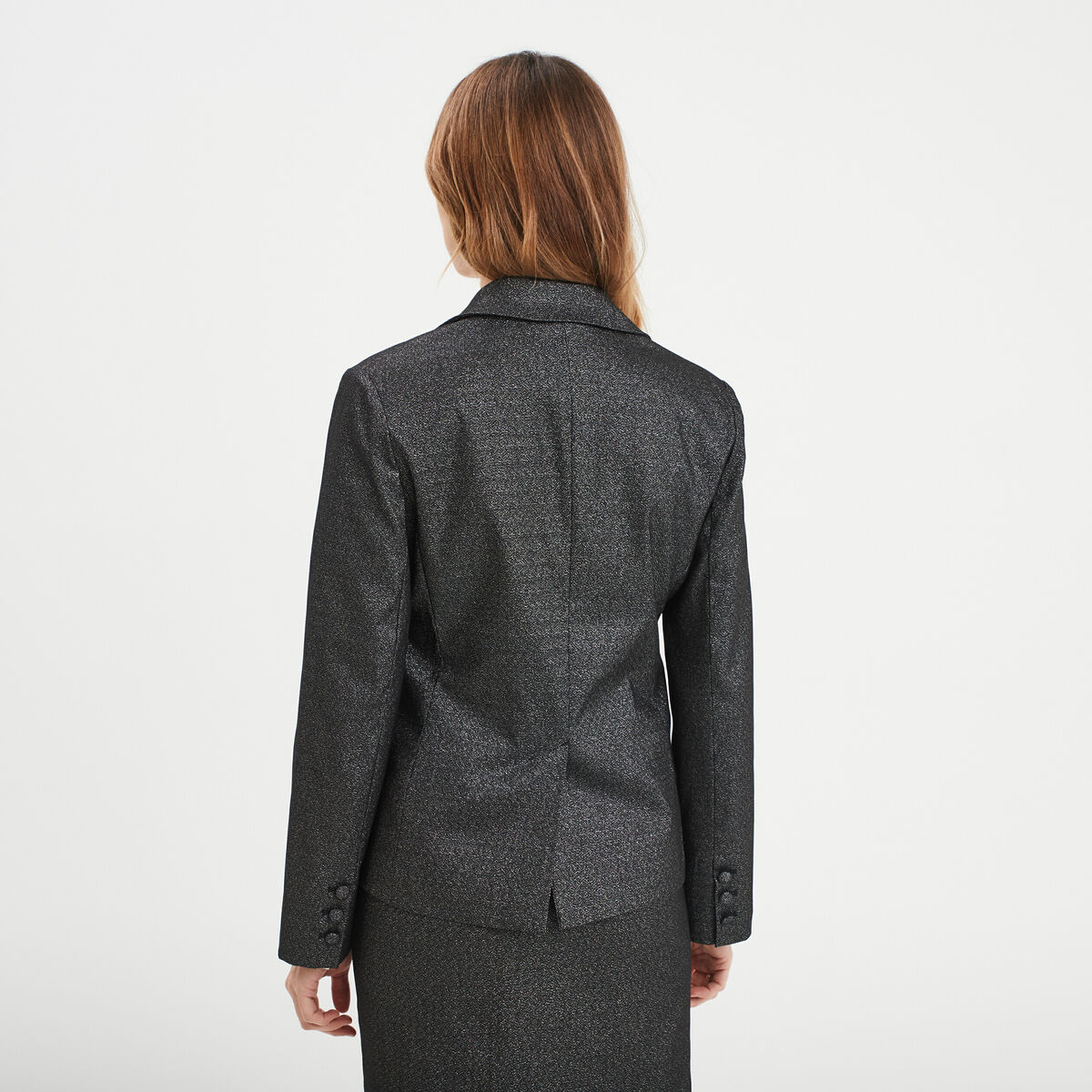 Veste blazer coupe droite courte gris argent femme