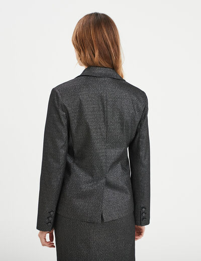Veste blazer coupe droite courte gris argent femme